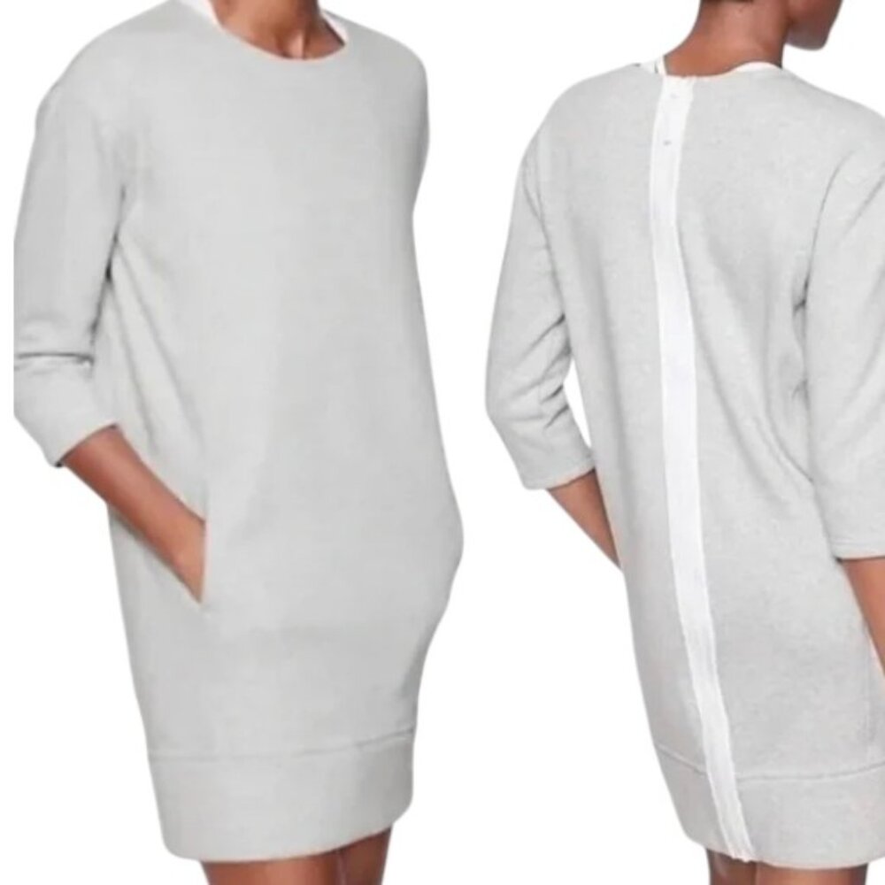 Athleta Cozy Karma Back Zip Plush Lined Sweatshirt Dress - Heathered Gray - S
